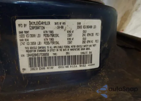 2001 Dodge Durango z USA, uszkodzony, nr VIN 1B4HS28N51F538858